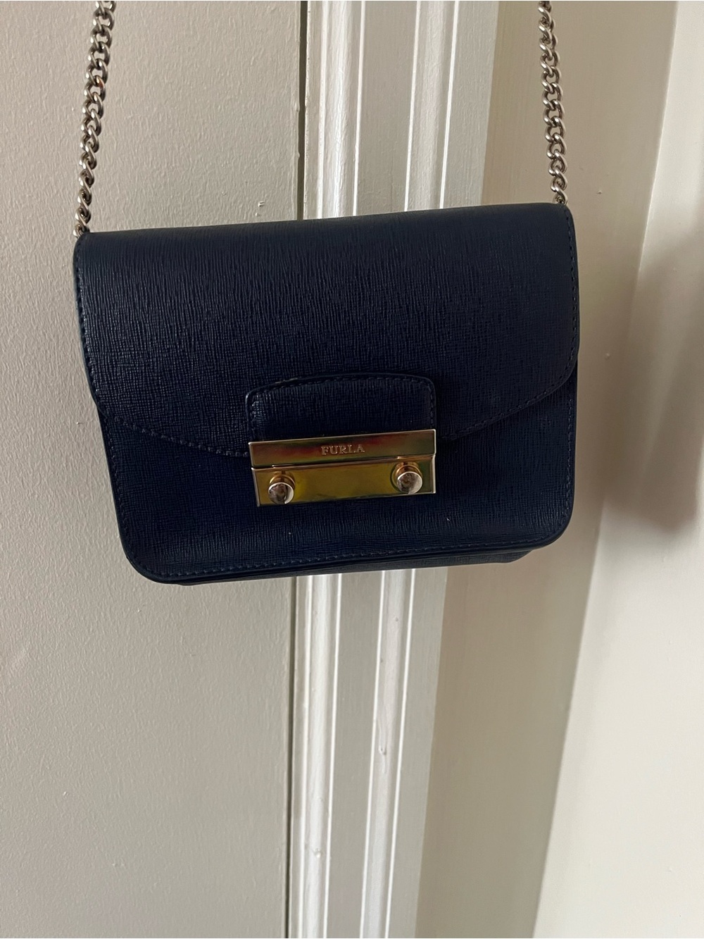 Furla Classic Navy Metropolis Mini Crossbody Bag with Chain Strap - Picture 5 of 11